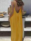Vestido Feminino Casual de Verão 2026 com Alça Fina e Caimento Solto, Cor Sólida, para Férias e Lazer em Casa