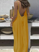 Vestido Feminino Casual de Verão 2026 com Alça Fina e Caimento Solto, Cor Sólida, para Férias e Lazer em Casa