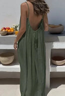 Vestido Feminino Casual de Verão 2026 com Alça Fina e Caimento Solto, Cor Sólida, para Férias e Lazer em Casa