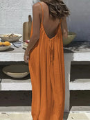 Vestido Feminino Casual de Verão 2026 com Alça Fina e Caimento Solto, Cor Sólida, para Férias e Lazer em Casa
