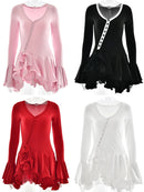 mini vestido plissado hem com decote em v assimétrico botões manga longa vestido curto festa streetwear outfits