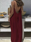 Vestido Feminino Casual de Verão 2026 com Alça Fina e Caimento Solto, Cor Sólida, para Férias e Lazer em Casa